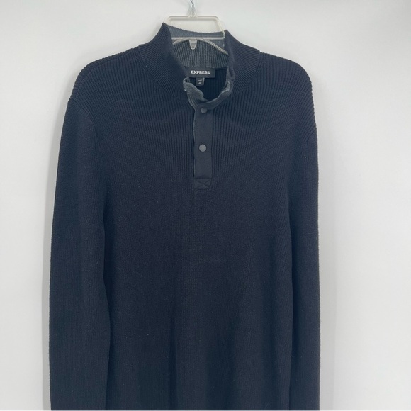 Express Black Ribbed Long Sleeve Collared 1/4 Snap Pullover Sweater men Size XL - Picture 4 of 8